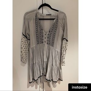 zara printed embroidered long sleeve flowy mini dress